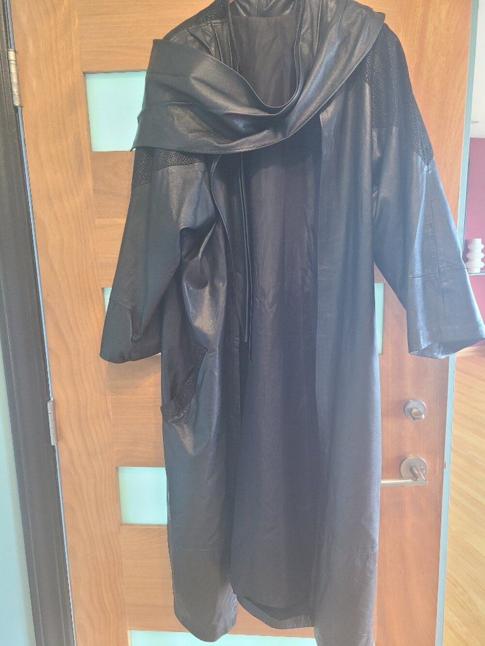 Handmade Genuine Women's Black Lambskin Leather Full Length Coat L/XL